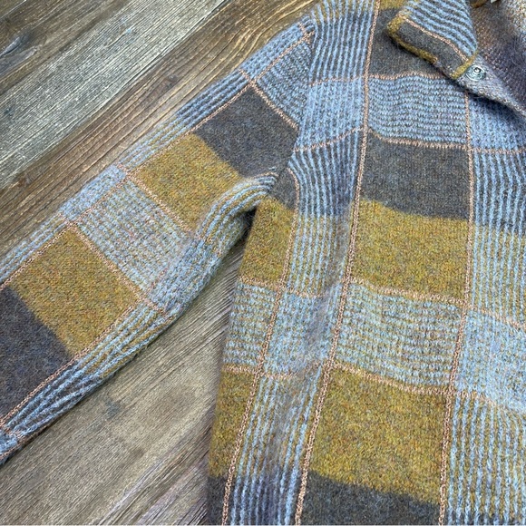 Oriana Metallic Plaid Alpaca Wool Blend Long Sweater Coat Duster Cardigan Sz M - Picture 5 of 11